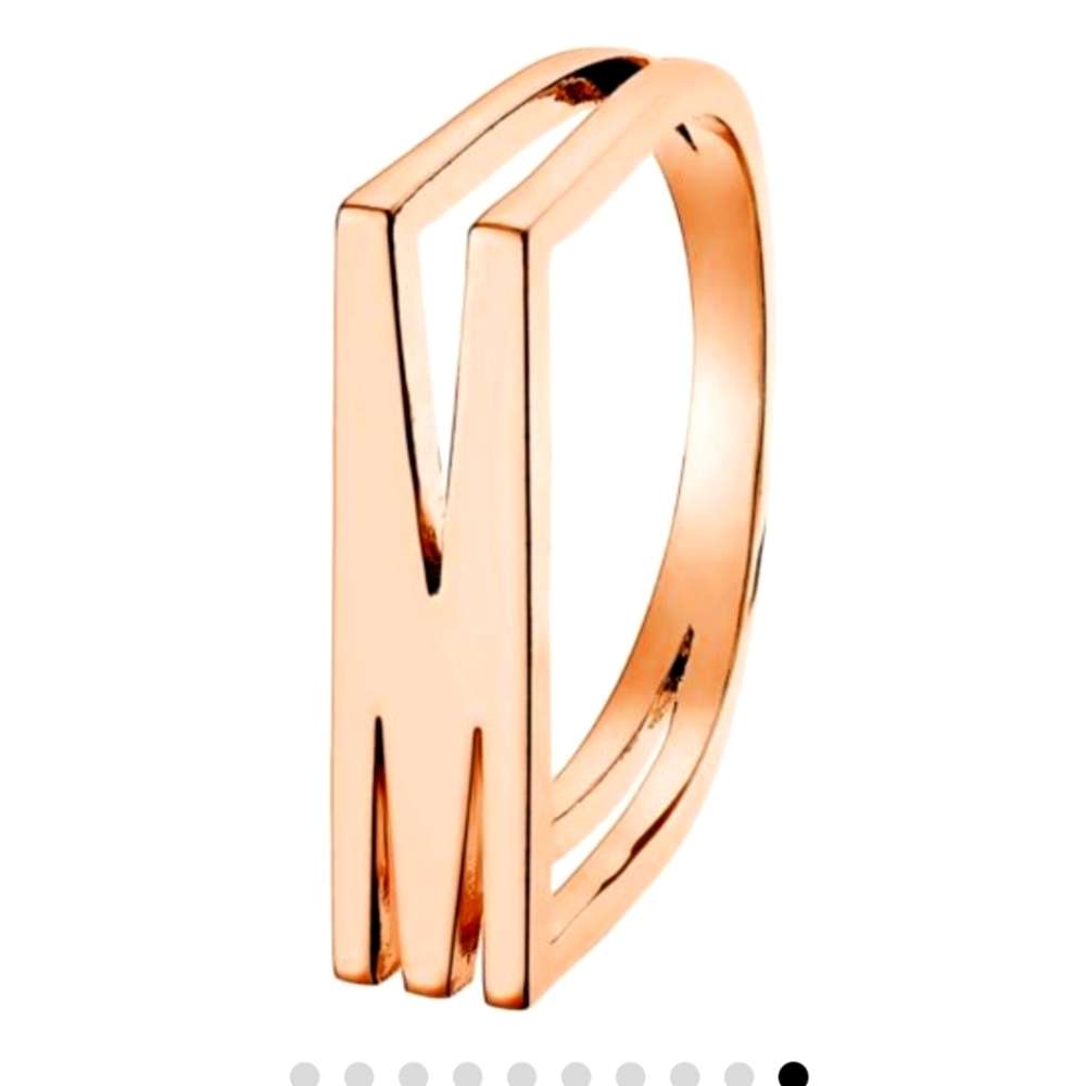 14K Rose Gold Plated Bold Horizontal Initial Ring M size 6